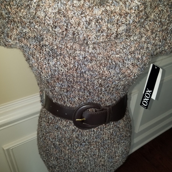 NWT XOXO Cowl Neck Knit‎ Sweater Dress Brown Marled Belted Women’s XS Cozy Fall - Picture 2 of 7